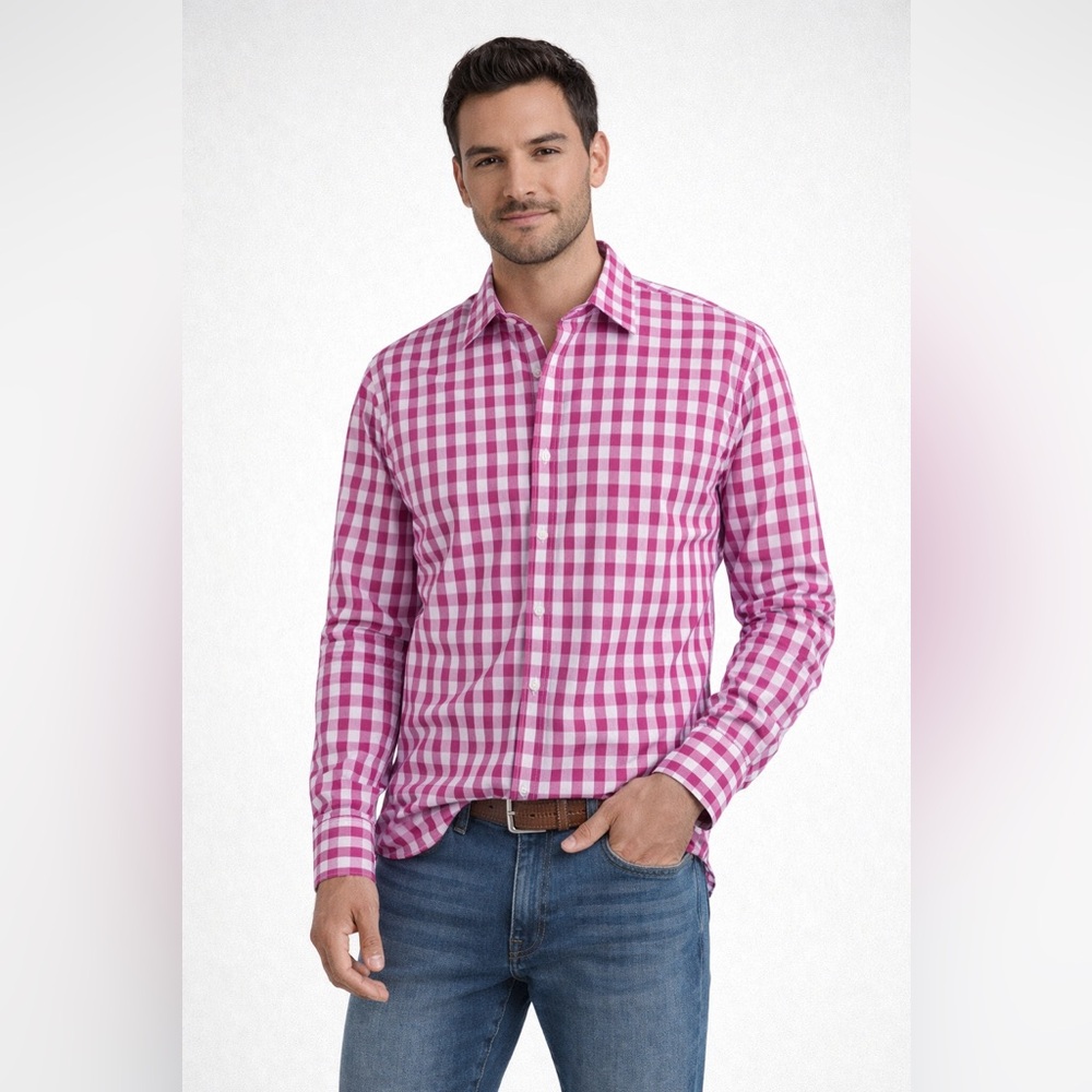 Banana Republic Men's Magenta Checkered Shirt